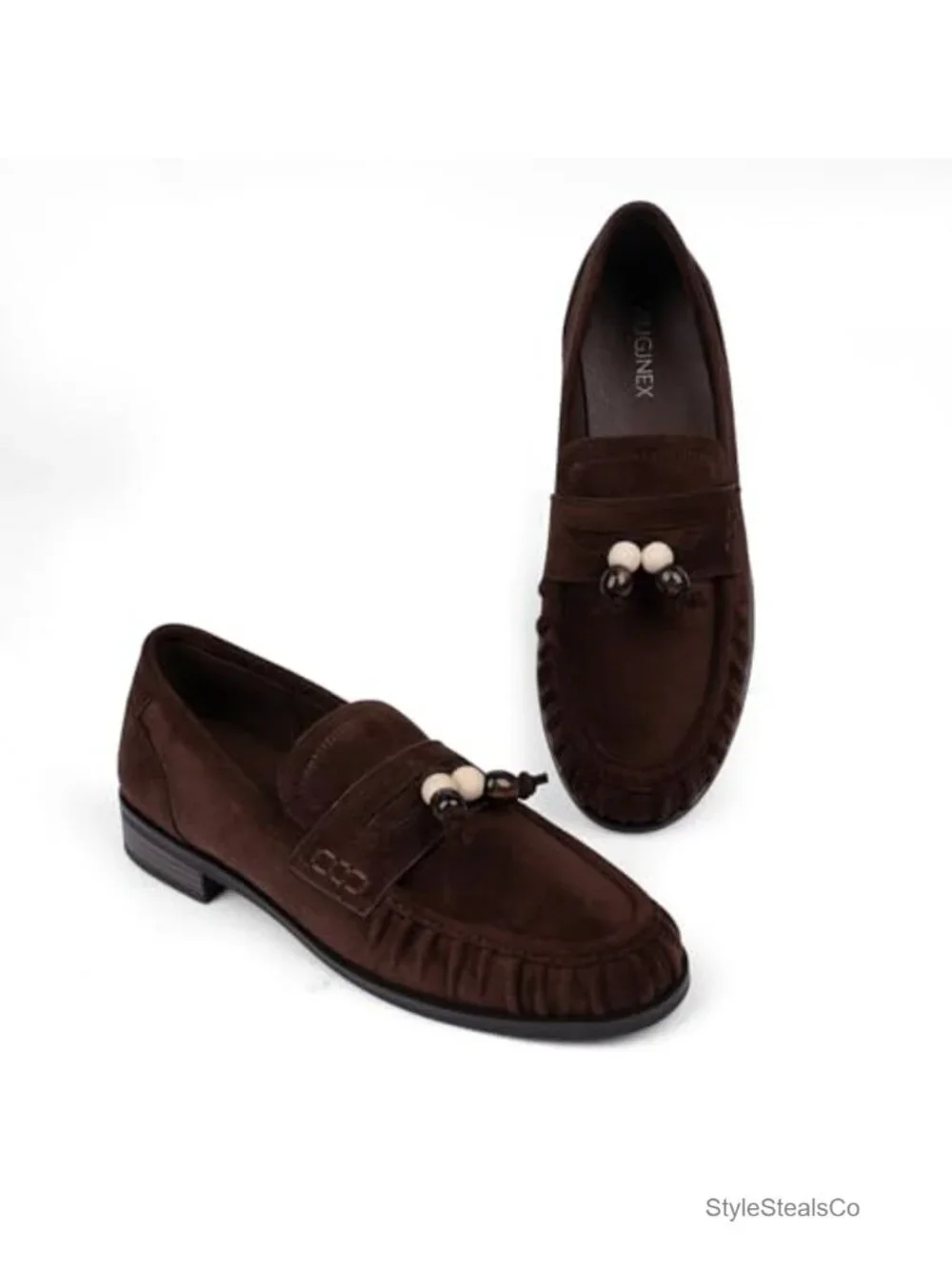 Faux Suede Ruched Toe Penny Loafers Womens Comfort Slip-On Flats Business Casual